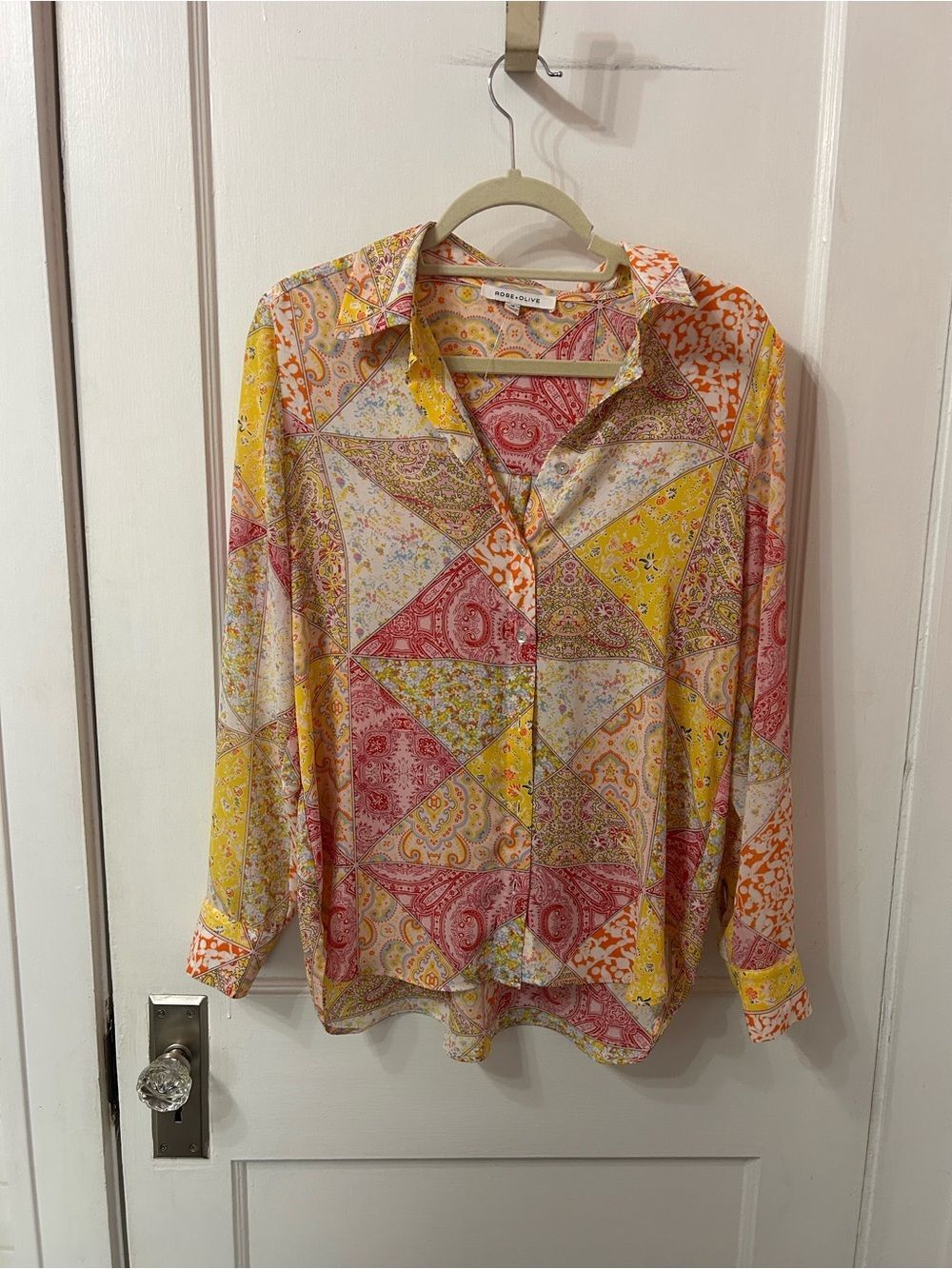 Never Worn Rose & Olive Yellow and Pink Paisley Patchwork Button-Down Shirt